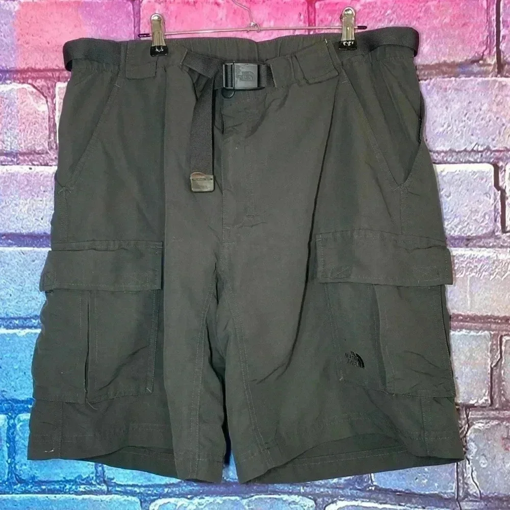 North Face Shorts Mens Large Gray Cargo Hiking Nylon Pockets Belted Outdoor Clip